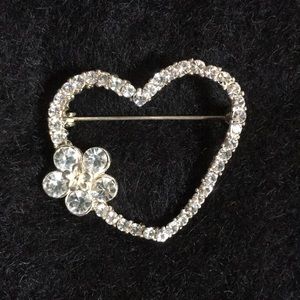 Heart Flower Rhinestone Pin Brooch